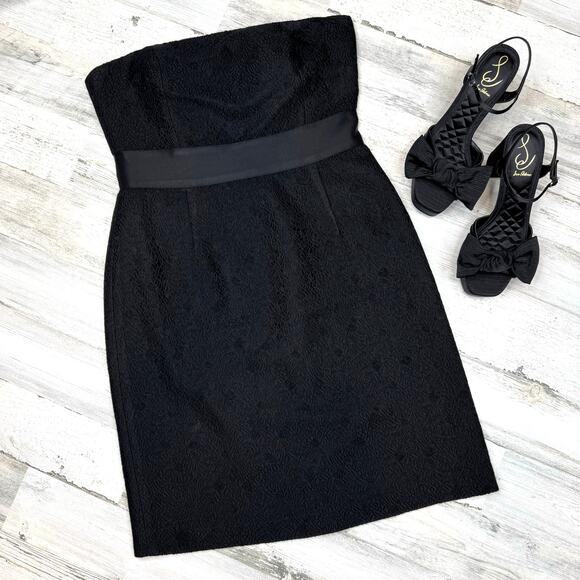 Ann Taylor Black Strapless Wool Blend Dress 10P Empire Waist Grosgrain Back Bow - Picture 1 of 13